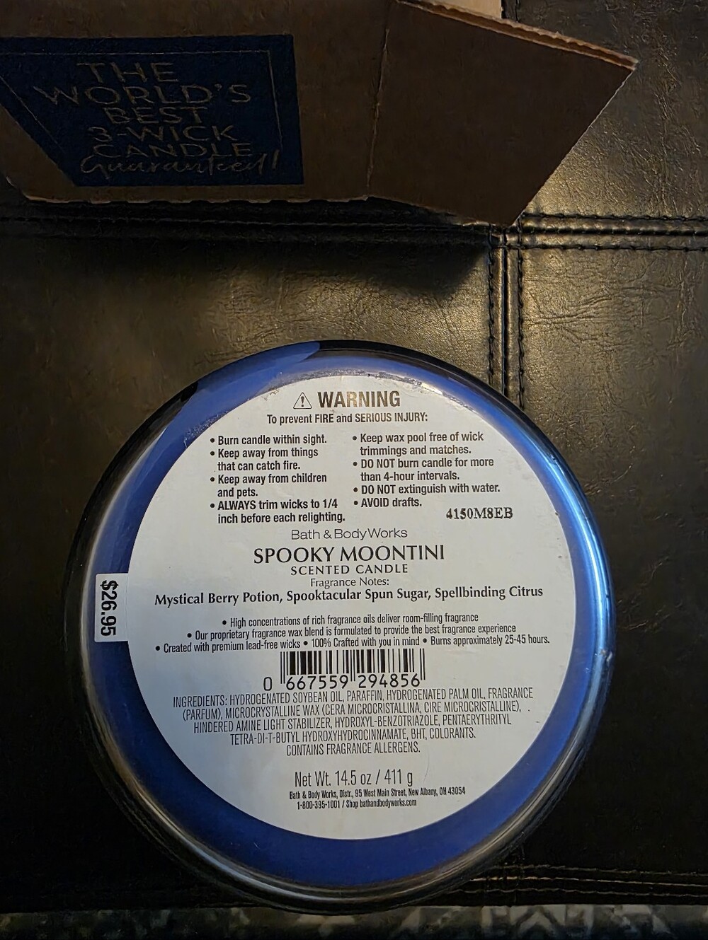 NWT BBW Spooky Moontini 3-Wick Candle w/ Skull Lid & Box